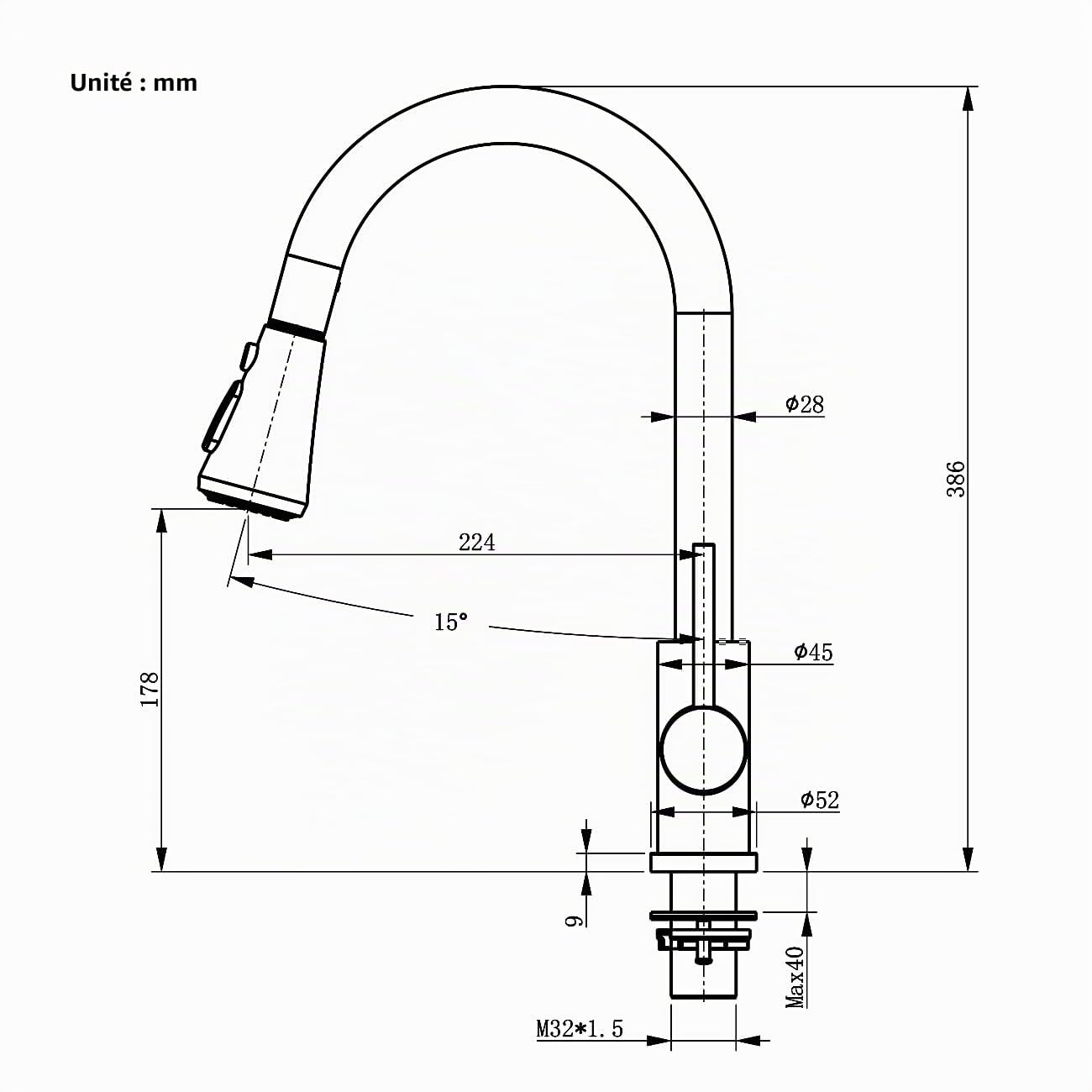 Robinet de Cuisine Blanc avec 3 Modes de Pulvérisation, Mitigeur Évier Extractible, Robinetterie Monocommande Rotatif à 360° en Acier Inoxydable SUS304, Cartouche Céramique