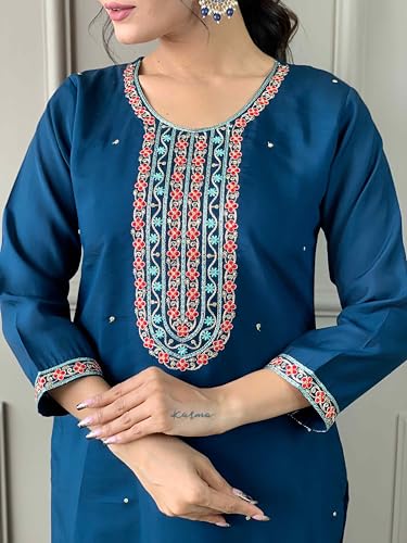 Image of Shiv Textiles Women's Chanderi Silk Embroidered Kurta Pant Dupatta Set(JDA-Lilly-RAMA-XL)