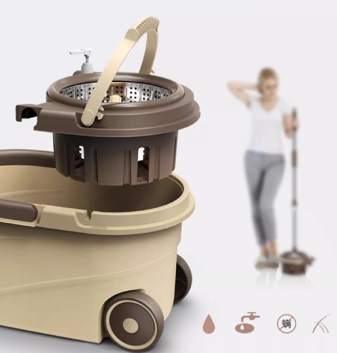 Mocio Lavapavimenti Rotante,con Acciaio Inossidabile Manico Telescopico, Roto Mop con Secchio E 5 Testine in Microfibra,Spin Mop Professionale per Pulizia Pavimenti, con 1 Spazzola Pavimenti