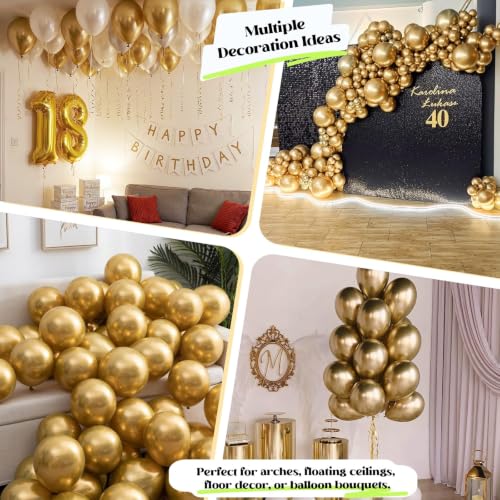 Image of Togvu Gold Balloons, 50Pack 12 Inch Metallic Chrome Gold Latex Balloons