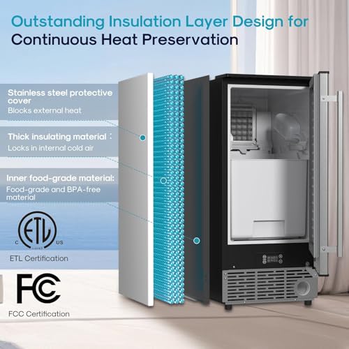 Image of ICEPURE 15 inch Under Counter Ice Maker with Filter and Drain Pump, WiFi Control, ETL FCC, 90lbs /24H, Self-Cleaning, Smart Reminder, 24H Timer, Freestanding for Home Residential Commercial Stainless Steel