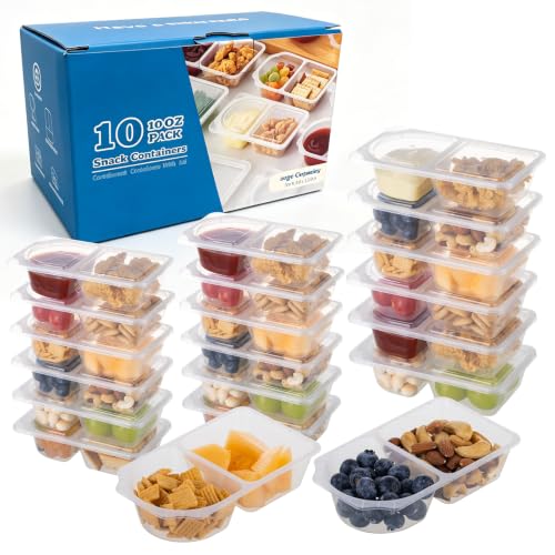 TAIHUIMY 9oz Reusable Snack Containers with Lids for Kid, New 3 Compartment Large Capacity Condiment Portion Control Meal Prep Containers for School lunch, Go out Travel, Party (10, 10, ounces)