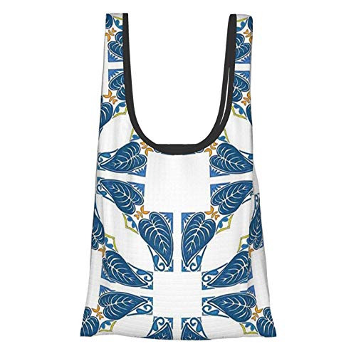 T-shop Traditional House Decor Portuguese Pavement Azulejo Mosaic With Diagonal Square And Shapes Es Blue White Reusable Fold Eco-Friendly Shopping Bags