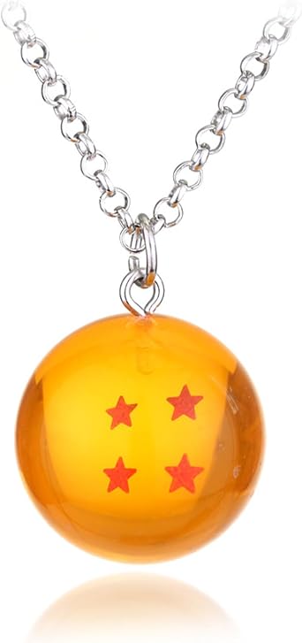 GAUEIOUR 1 Pieces 3D 4 Stars Ball Men's Necklaces, Goku Alloy Chain Creative Men's Summon Shenron Bead Pendant Necklace, Japanese Cosplay Costume Anime Fans Gift