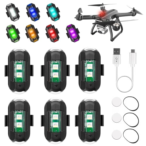 GothicBride Pack of 6 Strobe Drone Light, 7 Colours, 31 Modes LED Drone Flash Light & USB Charging, Anti-Collision Lights, Night Light for Drone, Car, Motorcycle, RC Car, RC Boat