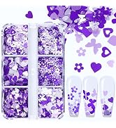 Valentine's Day Nail Stickers Heart Nail Art Glitter Sequins Decals Set 6 Grids Holographic 3D Vi...