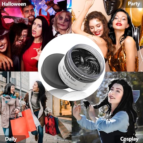 Image of Temporary Hair Clay Pomades 4.23 oz, Natural Hair Dye Material Disposable Hair Styling Clay Ash for Cosplay. Halloween, Party (Jet Black)