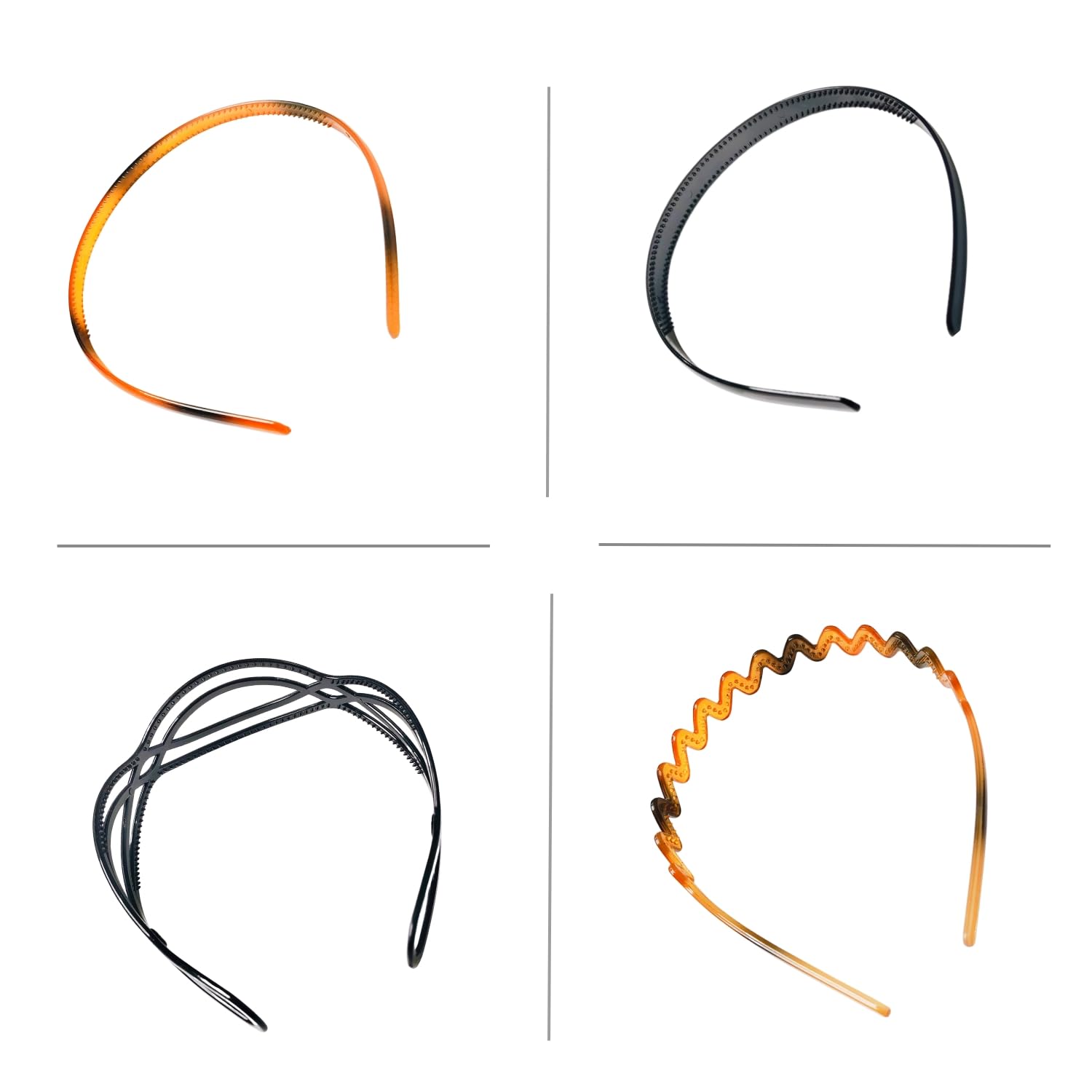 ANNACREATIONS 6 Pcs Glossy Black Plastic Teeth Combo Headbands, Multicolor, Medium 4