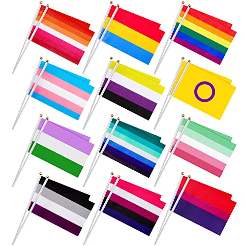 Weewooday Mini-Pride-Flaggen-Set, LGBT, kleine Flaggen, Handheld, Fortschritt, Regenbogen, Gay, Geschlechtsverkehr, Asexuell, Nichtbinär, Lesben, Intersexuell, Transgender, Genderfluid, Abrosexuell