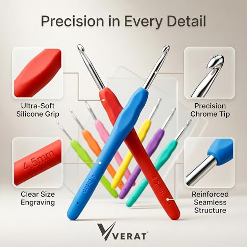 Image of Crochet Hook Set with Yarn Knitting Needles & Sewing Tools | 8-Piece Silicone Handle Crochet Kit | Knit Gauge, Scissors & Stitch Holders | Household DIY Craft Tool Set(Multicolour)