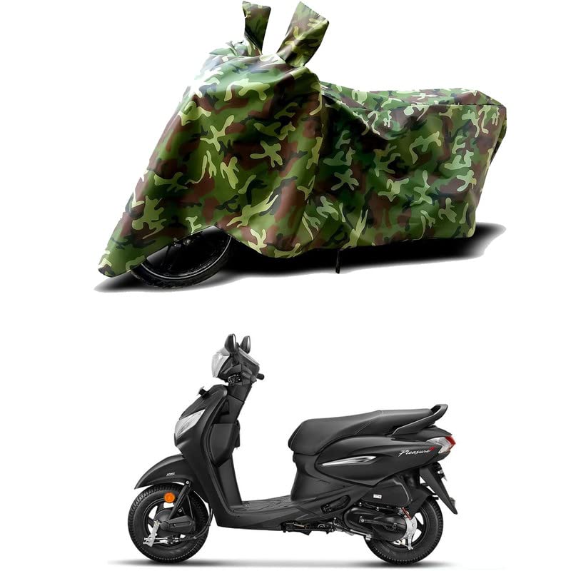 Image of 100% Water Resistant Bike Scooty Two Wheeler Body Cover Compatible for Hero Pleasure Plus /UV-Rays /Heat Protection /Birds Dropping /Scratchproof /Dust Proof /Waterproof /All Varient[Green MJ]