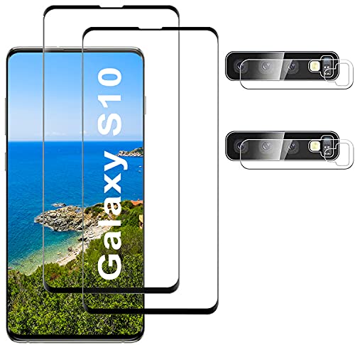 [2+2 Pack]Compatible for Samsung Galaxy S10 Screen Protector, HD Clear Tempered Glass, Ultrasonic Fingerprint Support, 3D Curved, Scratch Resistant, Bubble-Free for Galaxy S10 Glass Screen Protector