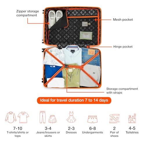 Image of Nasher Miles Paris Hard-Sided Polypropylene Check-in Luggage 24 inch | 65cm | 8 Wheels Medium Trolley Bag for Travel | Suitcase (Orange)