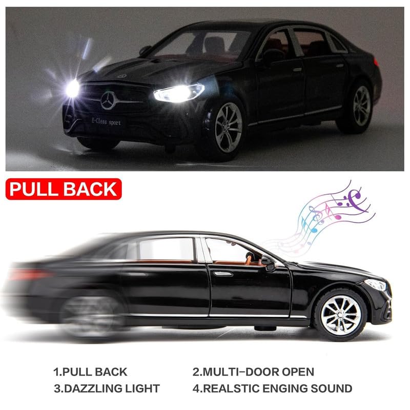 Image of Invite Enterprise 1:32 Scale Compatible Mercedes-Benz E300L Diecast Model Car - Zinc Alloy Collectible Toy With Pull-Back Action, Sound, And Light Features - Ideal Gift For Kids(Black Color)