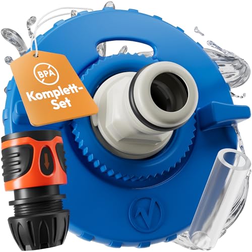 valuents Wassertankdeckel 3 Pins 78mm Durchmesser blau für Wohnmobil mit Schlauch für Wassereinfüllstutzen +Plus: Adapter für Wasserschlauch
