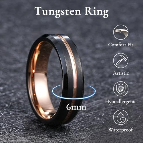 Image of King Will Tungsten Carbide Wedding Band for Men Women-6 /8 /10mm Width Multicolor Available with Grooved Center Wedding Ring Suitable for Work, Gym Comfort Fit Size 4-16