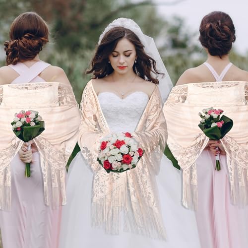 Sintege 6 Pcs Summer Shawls for Wedding, Women Lace Fringe Wraps Bridesmaid Scarf Bulk for Evening Dress Party 7