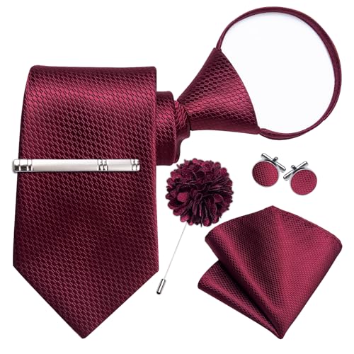 Image of DiBanGu Silk Pre-tied Ties for Men Formal Adjustable Necktie Set | 6PCS,Zipper Tie,Pocket Square,Cufflinks,Tie Clip & Lapel Pin,Wrinkle-Resistant,Premium Gift Box,Formal Business Wedding Party
