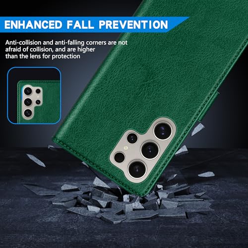 Image of ZZXX for Samsung Galaxy S25 Ultra Wallet Case with [RFID Blocking] Card Slot Kickstand Magnetic Closure Leather Flip Fold Protective Phone Case for Galaxy S25 Ultra 5G Case Wallet(Green-6.8 inch)