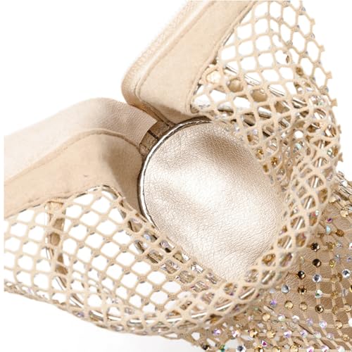 Women'S Hollow Mesh Rhinestone Stiletto Sandals With Back Zipper Summer Classic Open Toe Evening Ankle Strap High Heel Sandals Gladiator Sexy High Heels2