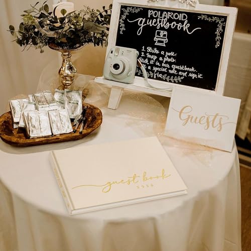 Image of Lanpn Wedding Guest Book 2026 - Linen Hardcover Guestbook Wedding Reception with 108 Blank Pages for Sign in and Photos - Guest Book for Wedding Bridal Shower Baby Shower Party (Beige)
