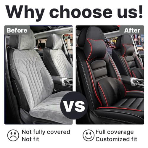 Image of Front Set Car Seat Covers for Jeep Compass 2007-2026, Waterproof Stain-Resistant Seat Cover, Premium Nappa Leather Seat Protectors with Storage Pockets(Luxury 2 Seats /Black&Red)