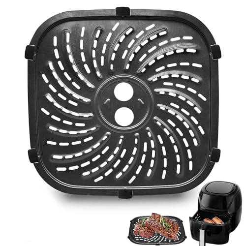 GWYXC Air Fryer Grill Pan for PowerXL Vortex Pro 8 QT Air Fryer, Oval Nonstick 10''*10''Air Fryer Accessories Replacement Part Tray Basket Grill Plate Crisper Plate with Rubber Bumpers,Dishwasher Safe