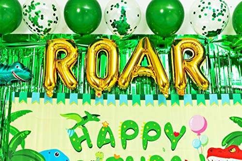 Dinosaur Birthday Decoration Party Supplies Set for Kid’s Party with Balloons Garland, Birthday Party Backdrop, Dinosaur Foil Balloons, Party Curtains, Paper Fan and Pump