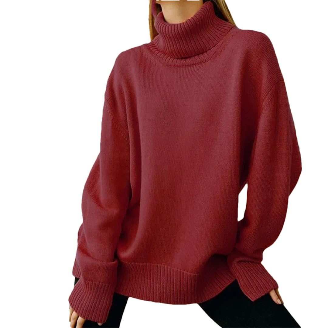 Damski casualowy wyściełany ciepły sweter golf jednolity kolor sweter sweter slim top