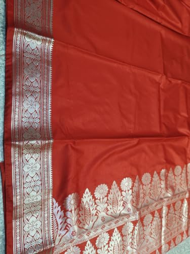 Image of Women's Glory Womens Satin Saree with Silver Woven Border | Elegant Plain Glossy Silk Saree for Party, Wedding, Reception & Festive Style with Unstitched Blouse Piece