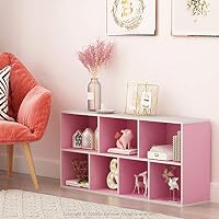 Furinno LUDER Book Shelf, 7-Cube Bookshelf, Bookcase with Open Shelves, 9.4 x 19.5 x 41.7, Easy Assembly, for Living Room, Bedroom, Home Office, White/Pink — image 2