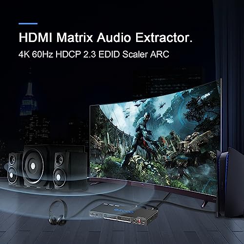 HDMI Matrix ARC 4 In 2 Out 4K HDR EDID 4K7.1/5.1/COPY Switch with SPDIF L/R Audio Extractor - Down-Scale 4K to 1080P,D-o-l-by Vision Atmos in Sync,HDMI Switch 4x2 CEC HDCP2.2 4K60 4:4:4 IR Remote Ext. by ROFAVEZCO - Image 2