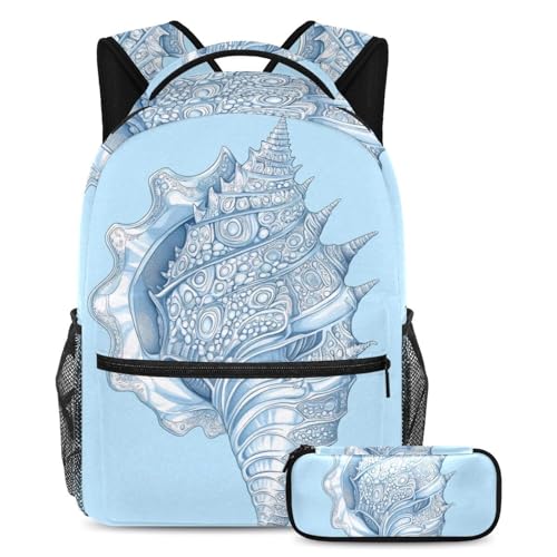 Sac à dos école 2 pièces grand format avec trousse imprimé nœud requin pour élève