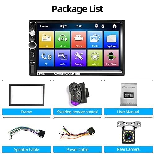 Podofo 2 DIN 7 Pulgadas Radio de Coche con Mirror Link para iOS/Android Bluetooth Radiode Pantalla táctil,Reproductor MP5 FM/USB/Control de Volante/AUX-IN+Cámara de visión Trasera