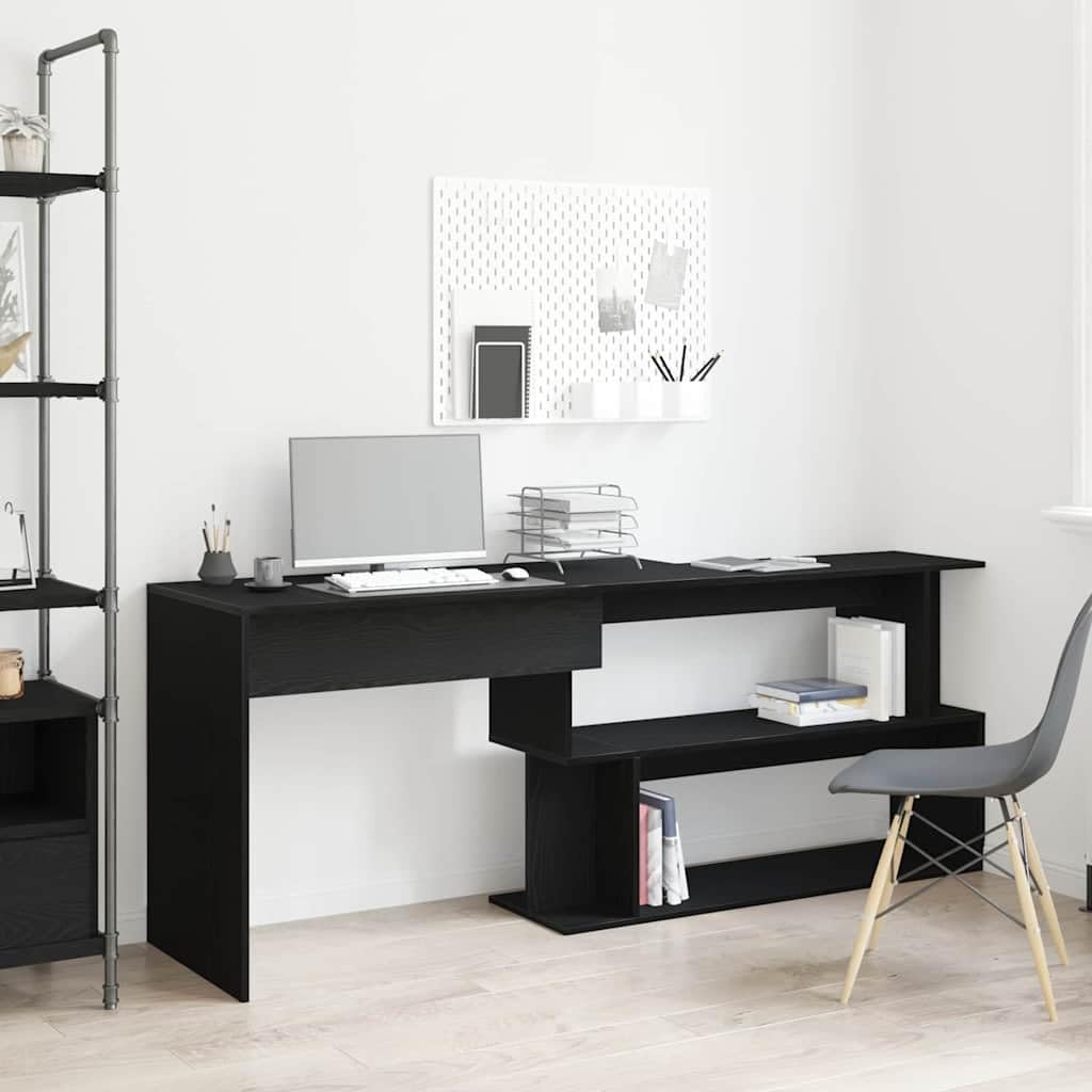 Scrivania Rovere Nero in Legno Ingegnerizzato, 200x50x76 cm | Tavolo da studio salvaspazio e moderno per camera o ufficio, ideale per computer e scrittura.