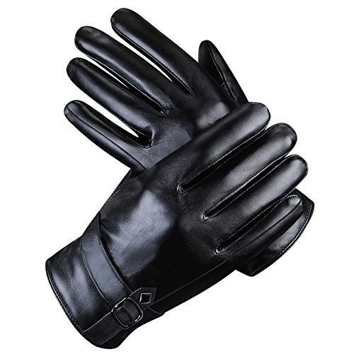 ARZER 手袋 メンズ 革 裏起毛 スマホ対応 紳士 冬 柔らか 肌触り良い (黒1)
