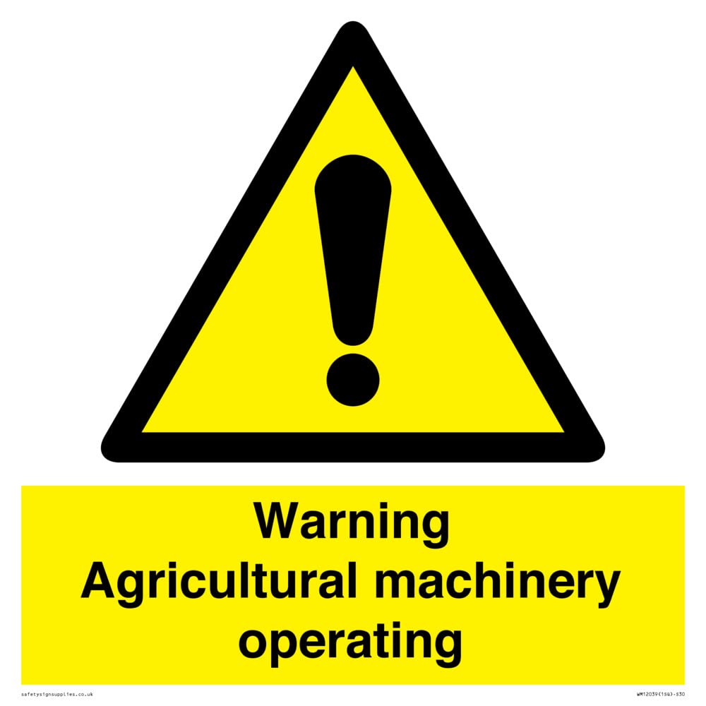 Warning Agricultural machinery operating Sign - 300x300mm - S30, Yellow/White, 300 x 300 mm