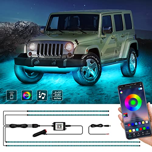 Exterior Car Underglow LED Strip Lights, RGB Neon Accent Lights Kit with Music Mode, Multicolor Waterproof Underbody System Lights - Wireless Bluetooth APP Control, DC 12-24V (RGB-2×59inch+2×35inch)