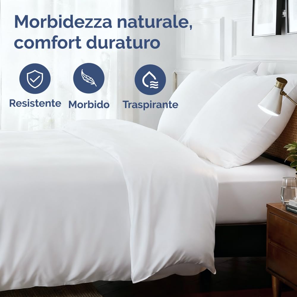 CGK Unlimited Set copripiumino Bianco 3 pezzi 200x200 cm - Morbido in microfibra poliestere, elegante e resistente con 2 federe 50x80 cm lavabile in lavatrice, con chiusura a cerniera e lacci.