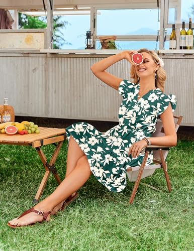 Image of HOTOUCH Women Printed Dress for Summer Short Ruffle Sleeve Dress Tiered Mini Dress with Pockets
