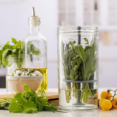 Image of Kilner Premium 1L Airtight Glass Herb Keeper Jar with Silicone Lifter for Mint, Coriander, Basil, Parsley | Wide Mouth, Reusable, Keep Herbs Fresh for Up to 3 Weeks