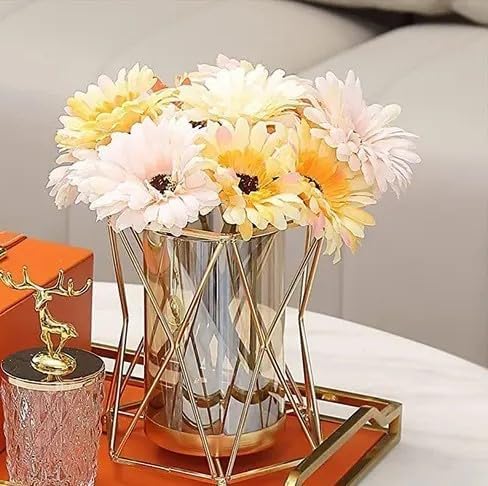 Golden Metal Flower Vase with Stand – Modern Decorative Table Vase for Living Room, Office & Home Decor-image-35
