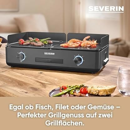 SEVERIN Tischgrill Plancha SUAVE, mit 2 keramikbeschichteten Grillflächen, Elektrogrill mit 5 unabhängig regelbaren Stufen je Seite, einstellbar bis zu 240°C, 2.200 W, schwarz, PG 8569 – Bild 6