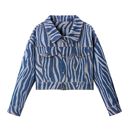 Image of WELAKEN Print Denim Jacket for Girls & Kids II Little Girl's Button Down Crop Jean Jacket Coat