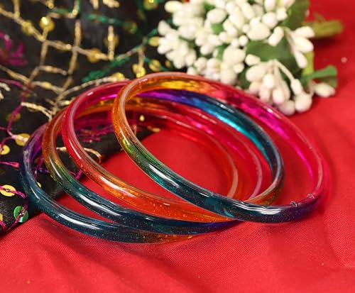 Image of STYOLLO Viral Jelly Plain Transparent Glass Kada Set For Women & Girls | Kanch Kada For Girls | Daily Ethnic Traditional Jewelry | Glossy Classic Fashion Kangan For Wedding, Festive & Parties - Set Of 4
