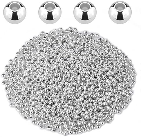 SAVITA 1400pcs 3mm Silver Beads Small Metal Round Spacers Beads Metallic Plated Round Beads for Jewelry Bracelets Necklace DIY Crafts Decoration (Silver)