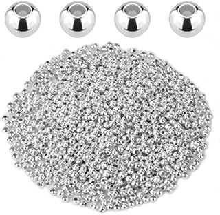 SAVITA 1400pcs 3mm Silver Beads Small Metal Round Spacers Beads Metallic Plated Round Beads for Jewelry Bracelets Necklace DIY Crafts Decoration (Silver)