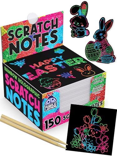 PURPLE LADYBUG Rainbow Holographic Scratch Art Mini Notes - Kids Easter Basket Stuffers for Teen Girls Gifts...