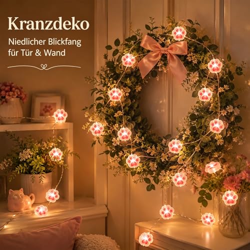 2M 20 Led Katzenpfoten Lichterkette mit Timer, Batteriebetrieben, Katzenpfote Lichterketten, Warmweiß Lichterketten Katze Deko für Kinderzimmer, Babyzimmerdeko, Partysdeko, Außen Und Innen – Bild 4