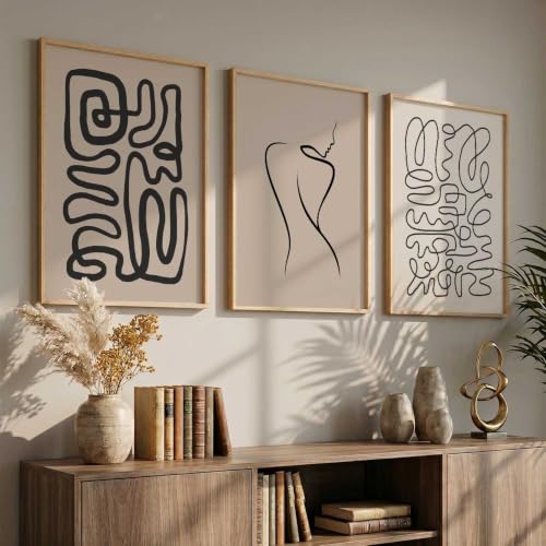 Image of HOTHOUSE Decorative Modern Wall Art Print With Frame Abstract Paintings For Living Room Bed Room Hotel Wall Decor Digital Reprint Set of 3 (19X25 inch)